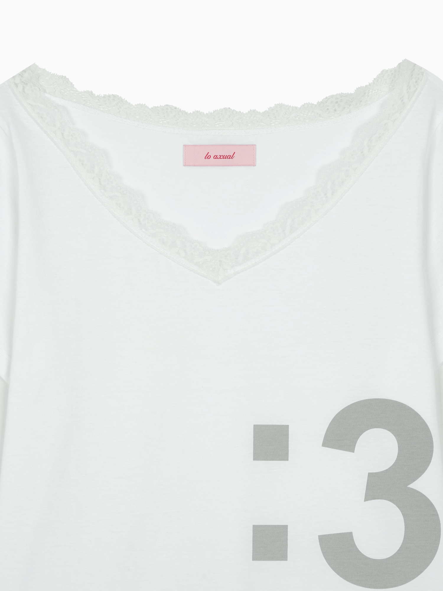 MEW LACE TRIMMING V NECK T-SHIRT_WHITE