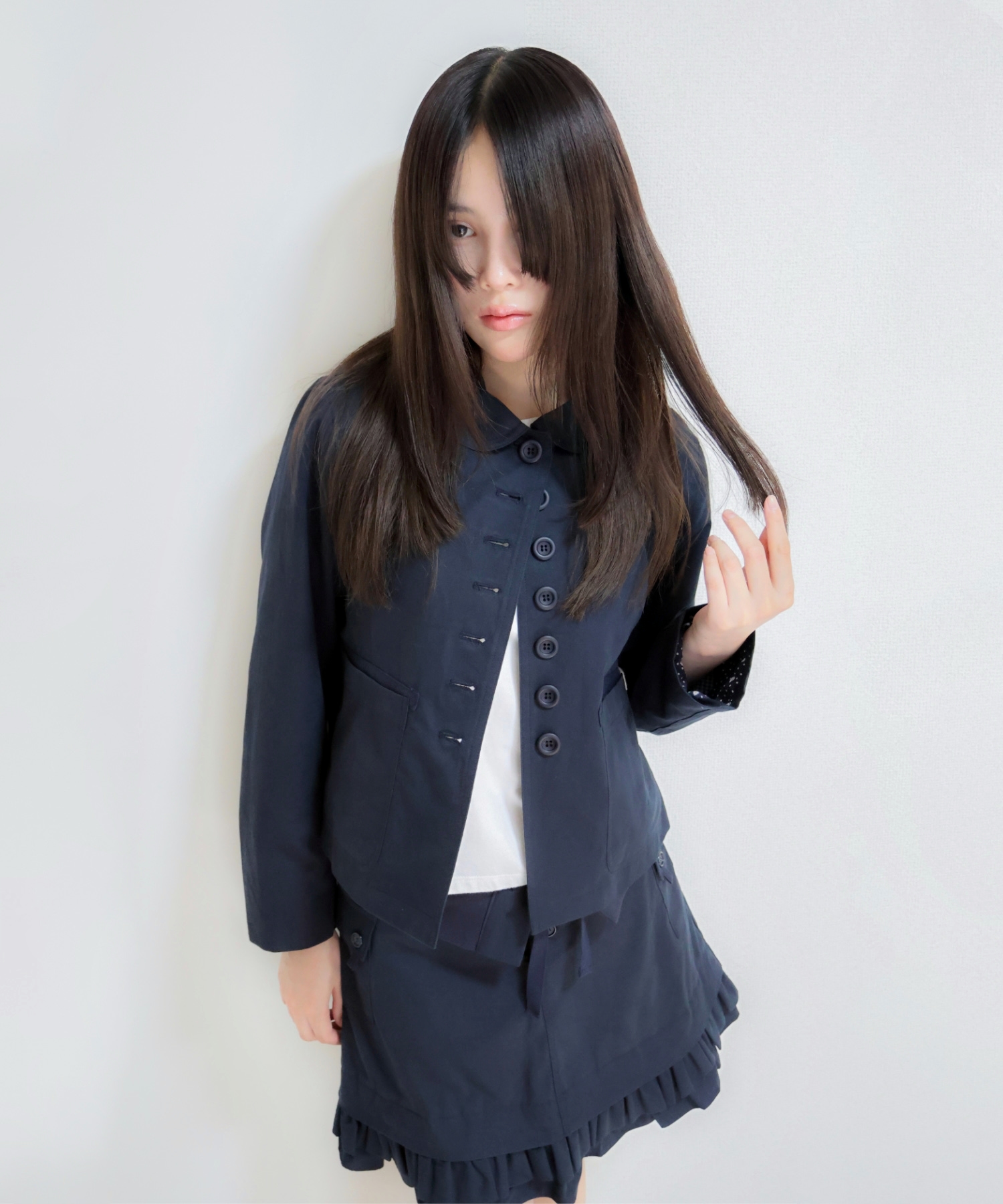 LINGERING DOUBLE FRILL LAYER SKIRT_NAVY