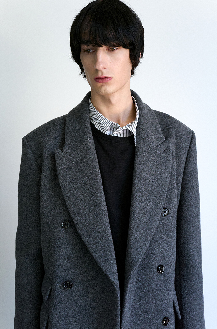 SI DOUBLE BRESTED COAT Charcoal Melange [예약배송 10.07]