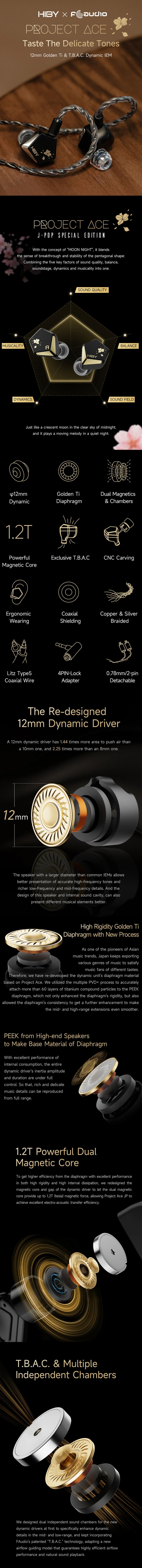 [FAudio] 에프오디오 X 하이비 일본 한정판 프로젝트 에이스 JP 새로운 대구경 12mm 골든 티타늄 1DD