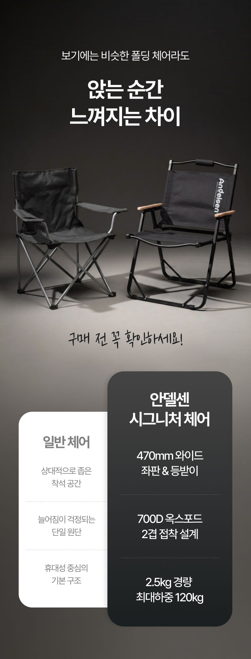 [업그레이드]안델센 시그니처 로우 폴딩체어 4종(캠핑 경량의자, 카키,블랙,샌드베이지,밀리터리컬러)