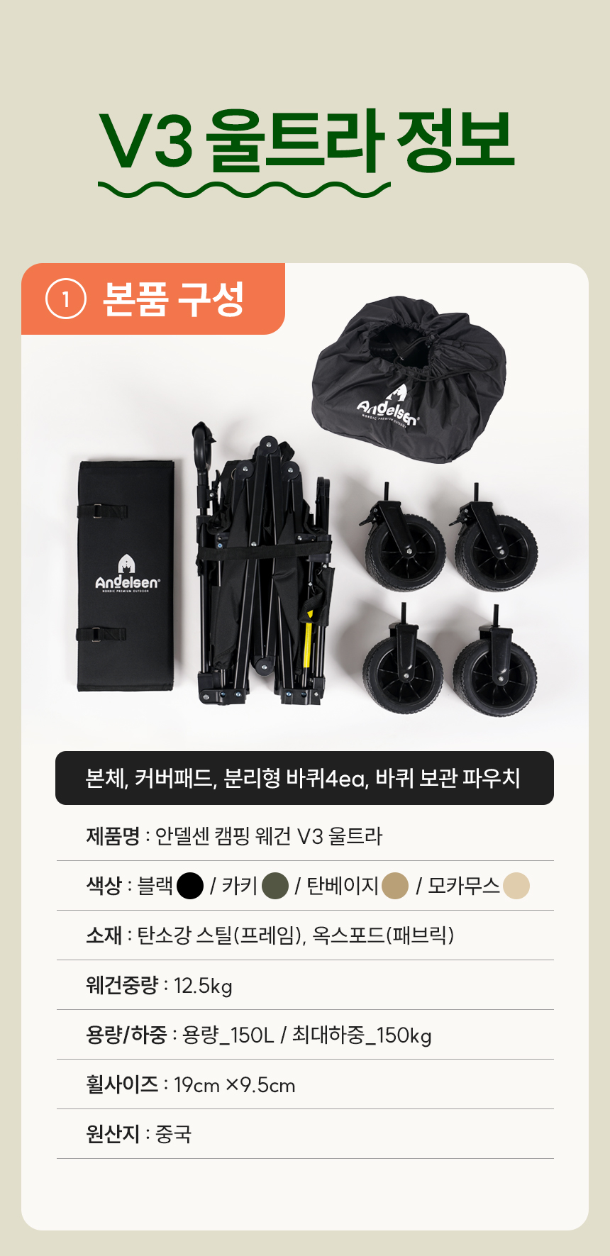 [N사 판매1위] 안델센 V3 울트라 마그넷 캠핑웨건 NEW버젼 출시 (뒷문개방형)