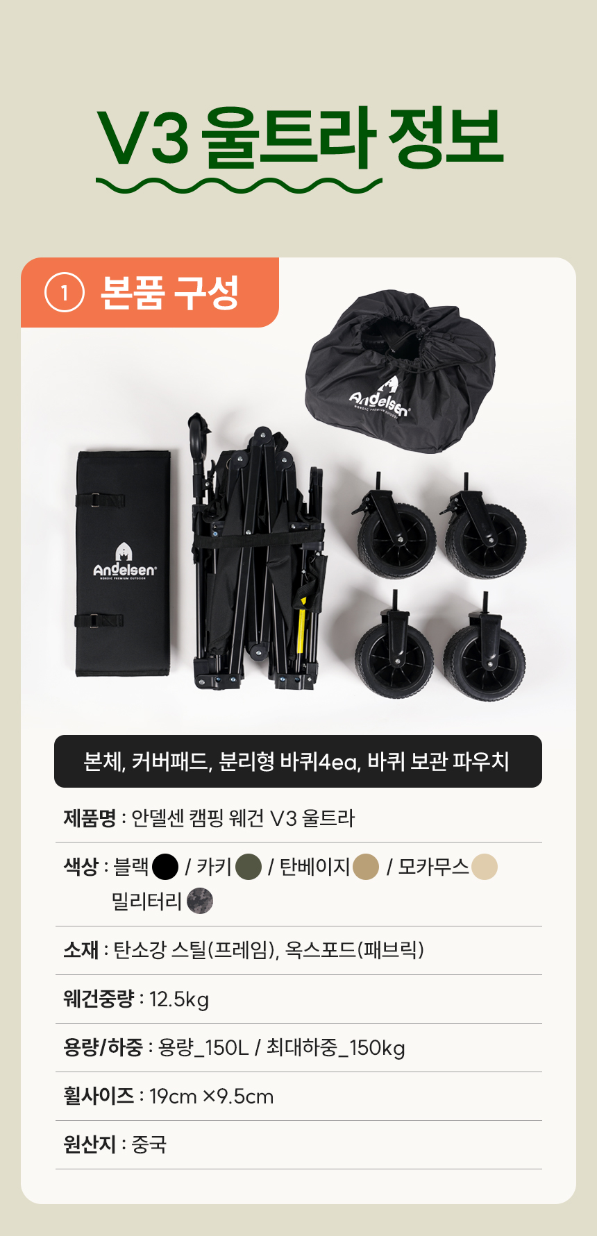[N사 판매1위] 안델센 V3 울트라 마그넷 캠핑웨건 NEW버젼 출시 (뒷문개방형)