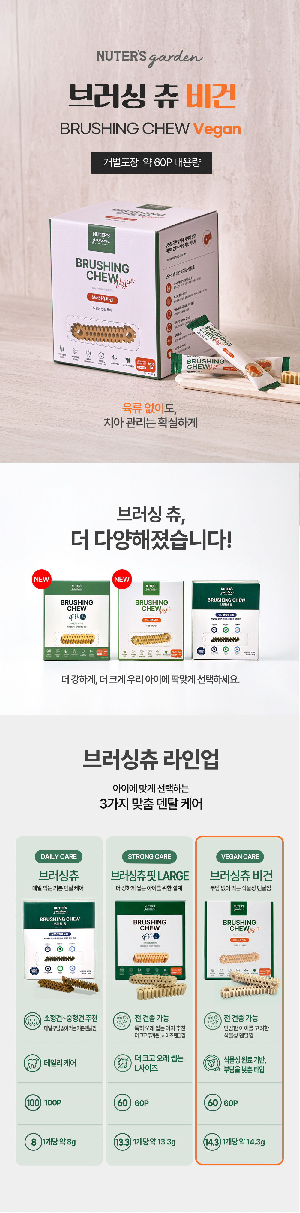 019 누터스가든 브러싱츄 비건 60p ( 낱개 판매 가능 개발바코드O, 서비스용 추천 ) 부드러운 구강 관리 츄 복제