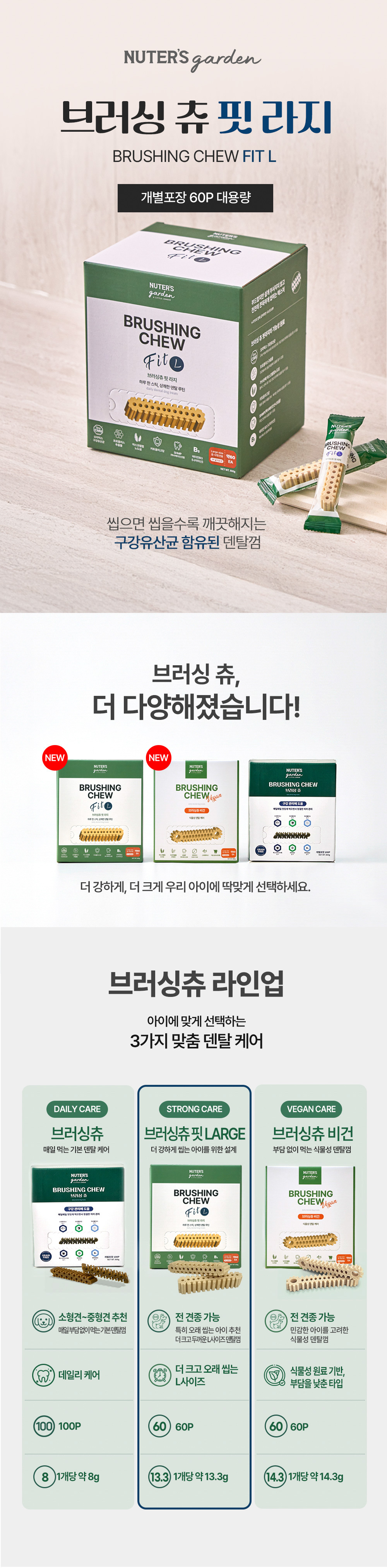 019 누터스가든 브러싱츄 핏라지 (L사이즈) 60p ( 낱개 판매 가능 개발바코드O, 서비스용 추천 ) 부드러운 구강 관리 츄 복제 복제