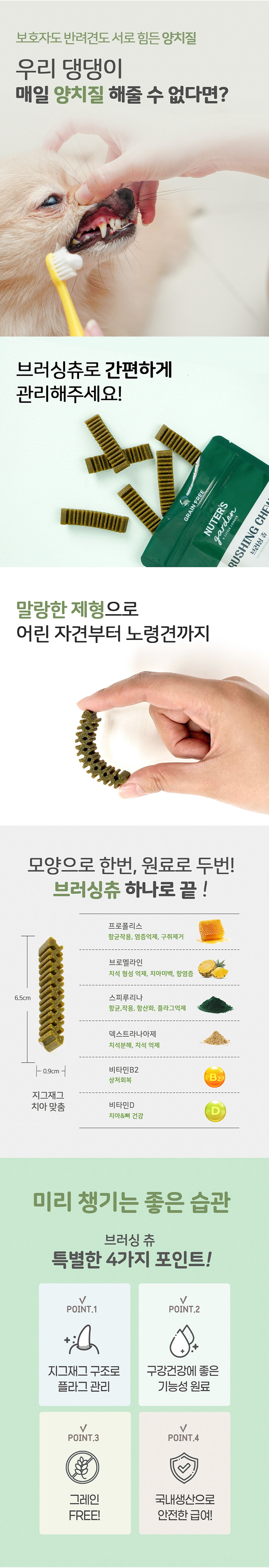 019 누터스가든 브러싱츄 봉지형 120g / 부드러운 구강 관리 츄