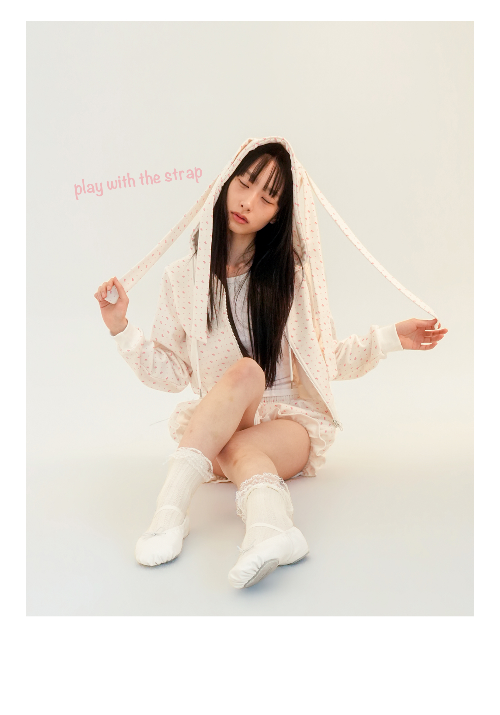 RIBBON HOODED ZIPUP - IVORY
