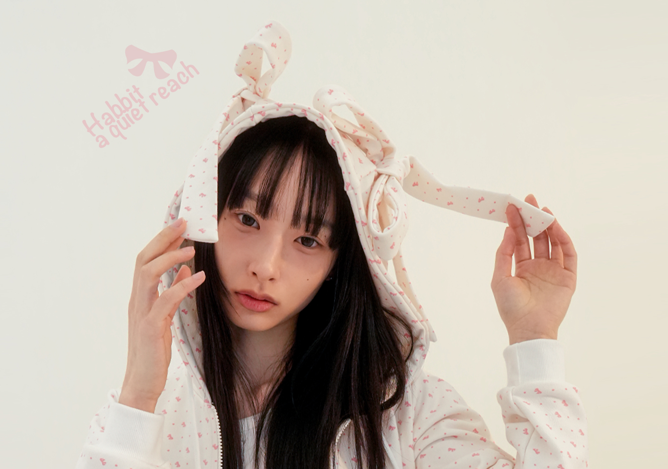 RIBBON HOODED ZIPUP - IVORY