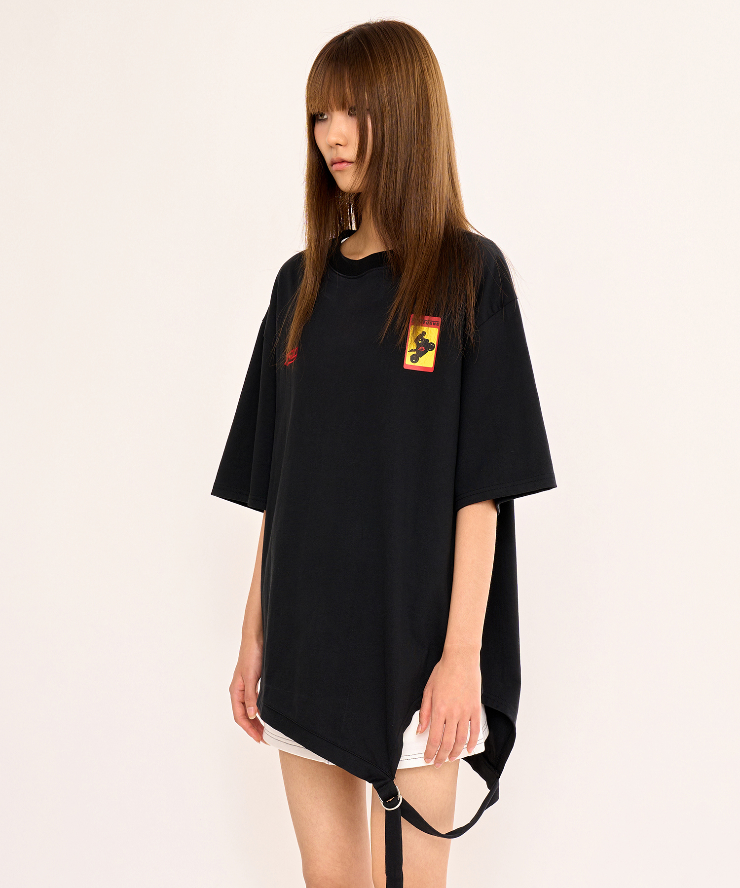 Asymmetric Belt T Shirt - Black