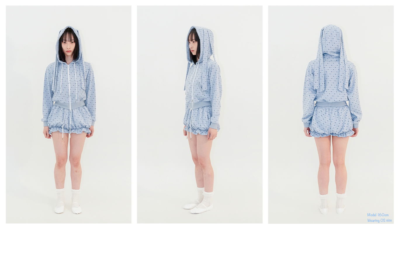 Ribbon Hooded Zipup - Blue
