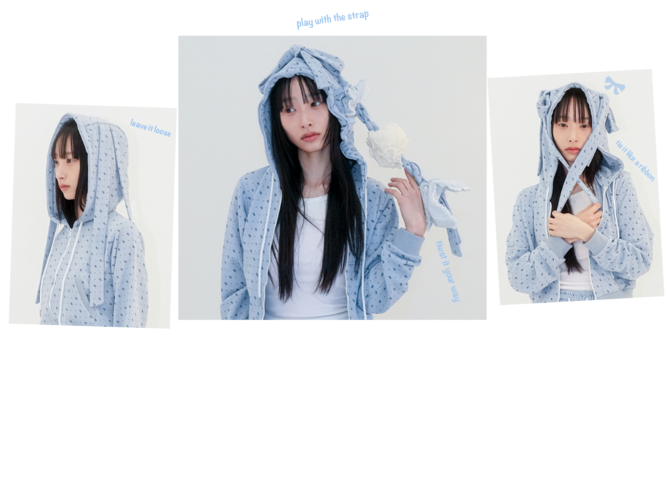 Ribbon Hooded Zipup - Blue