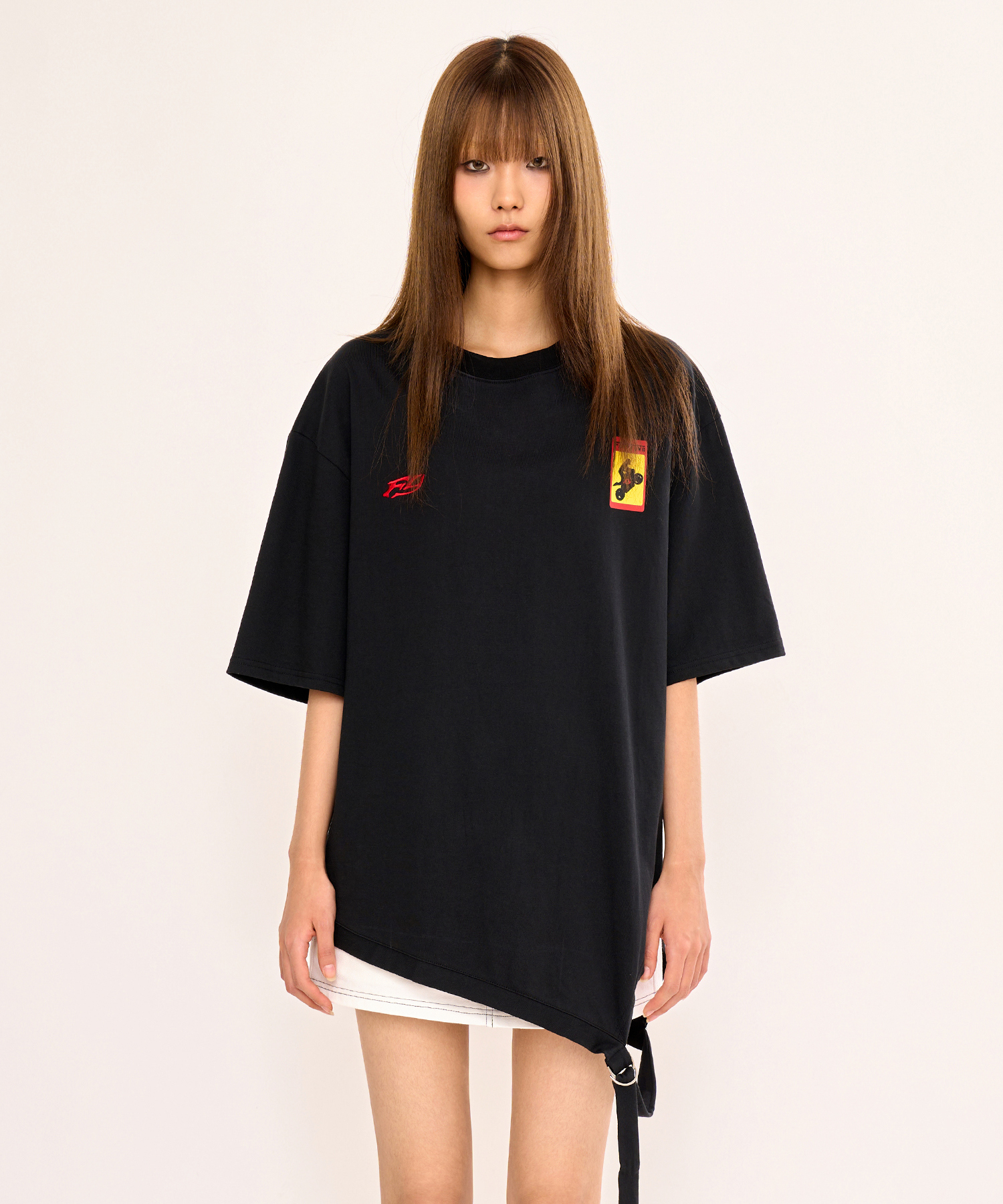 Asymmetric Belt T Shirt - Black