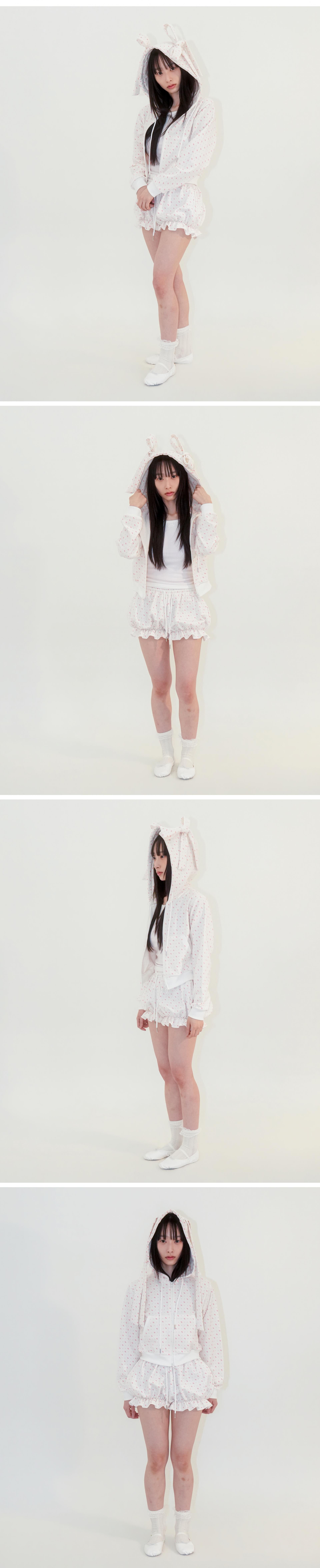 RIBBON HOODED ZIPUP - IVORY