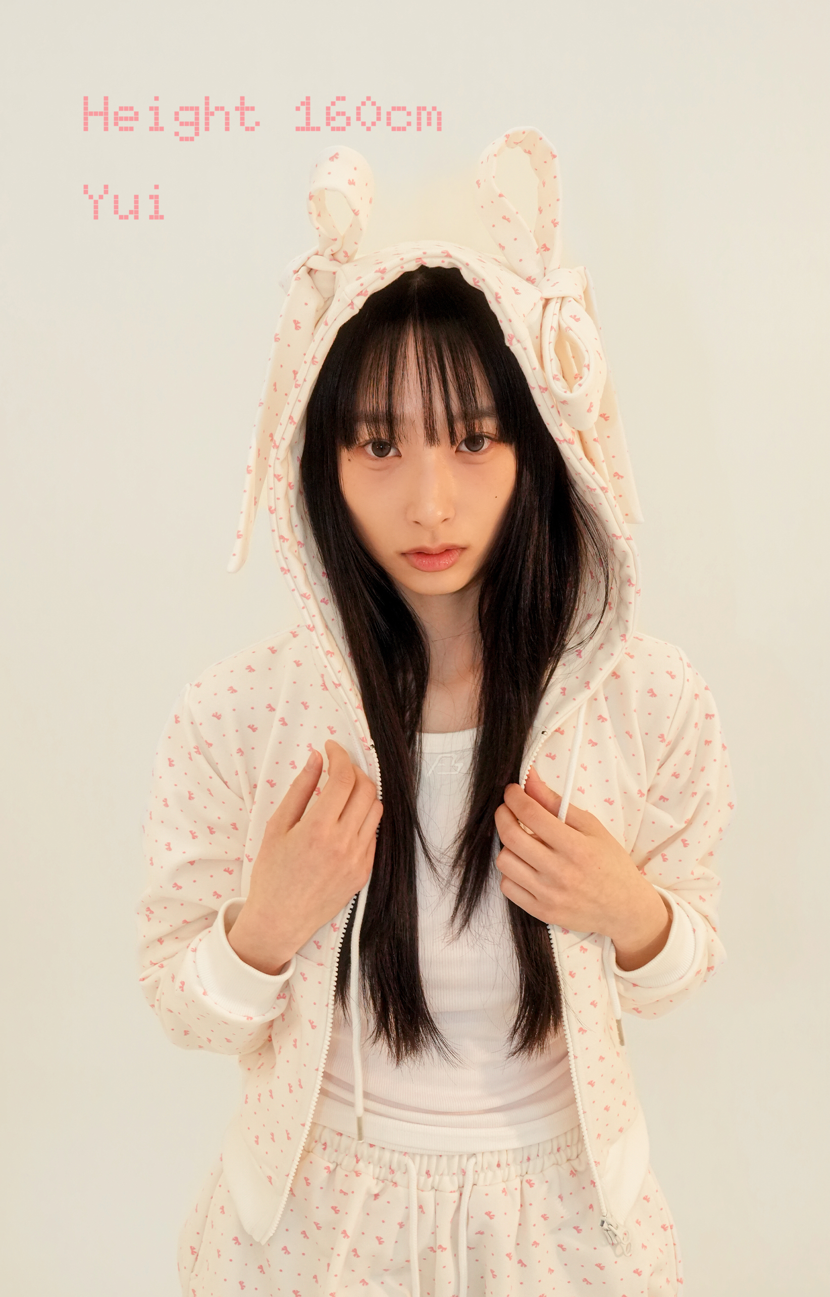 RIBBON HOODED ZIPUP - IVORY