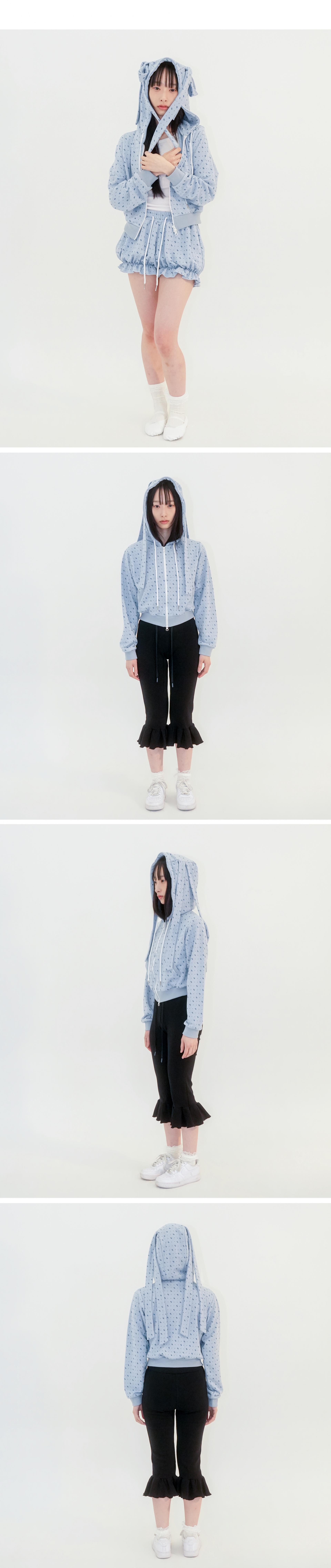 RIBBON HOODED ZIPUP - BLUE