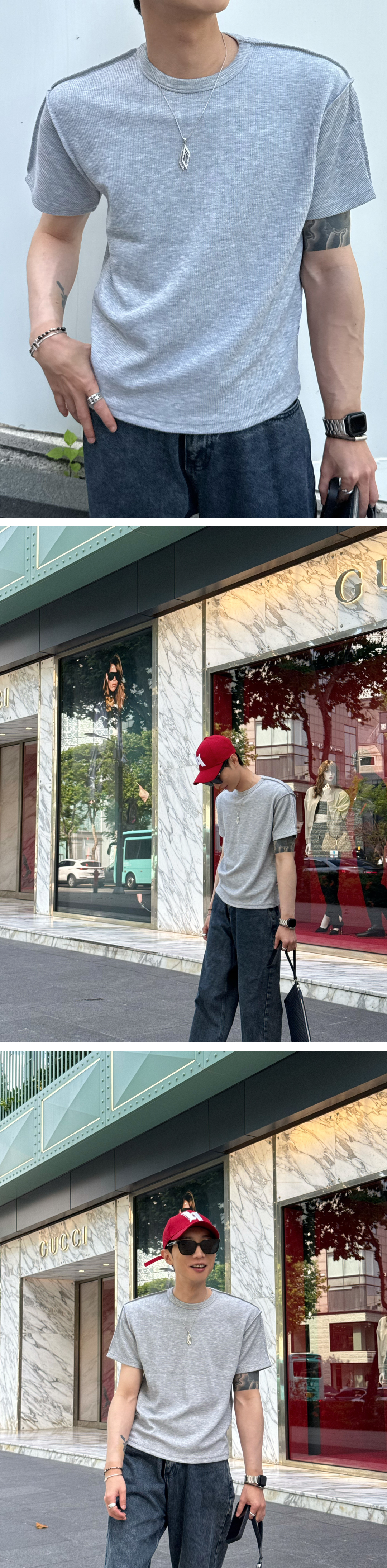 라벨 골지 머슬 반팔