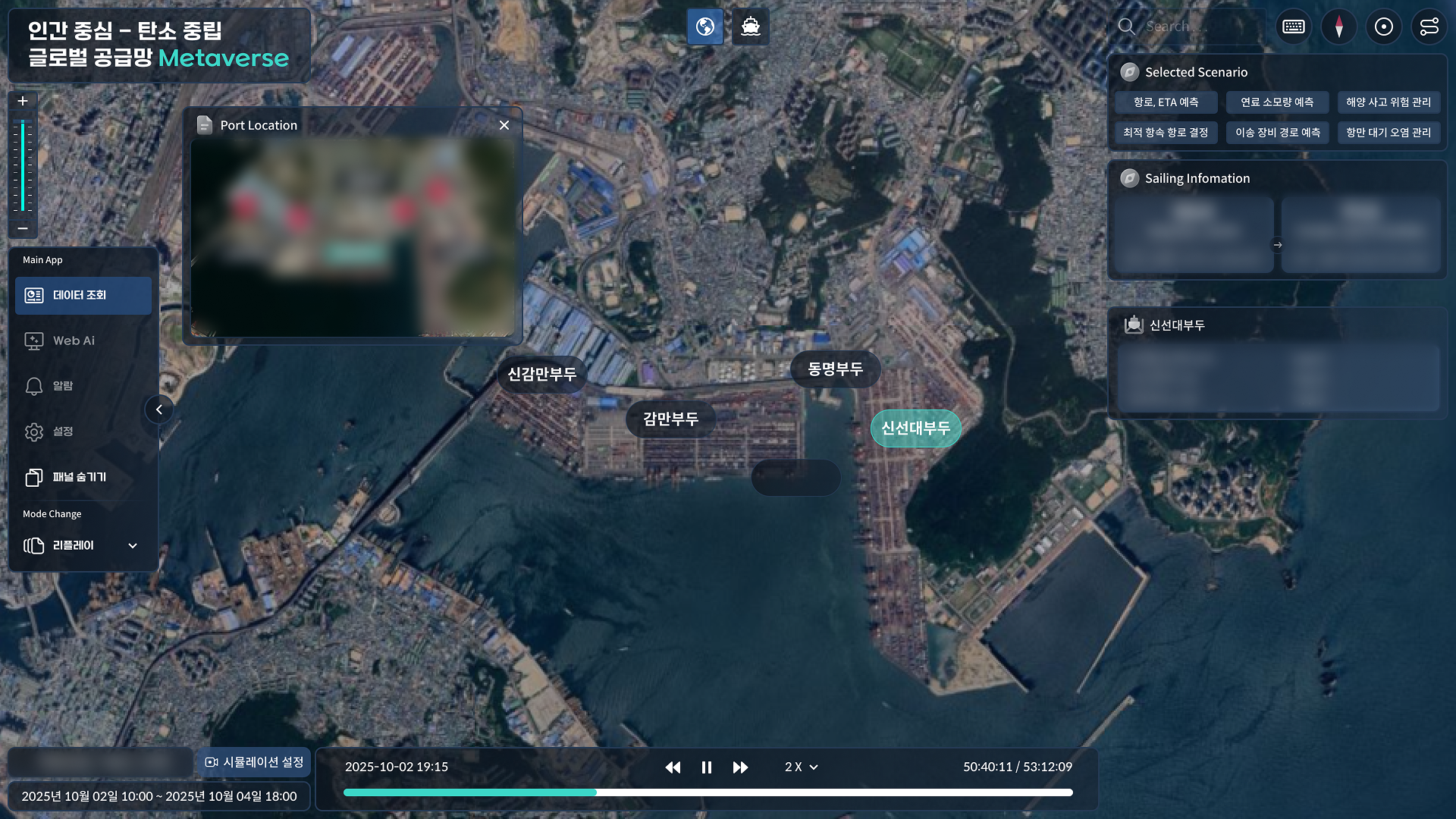 Port transport equipment route prediction scenario screen