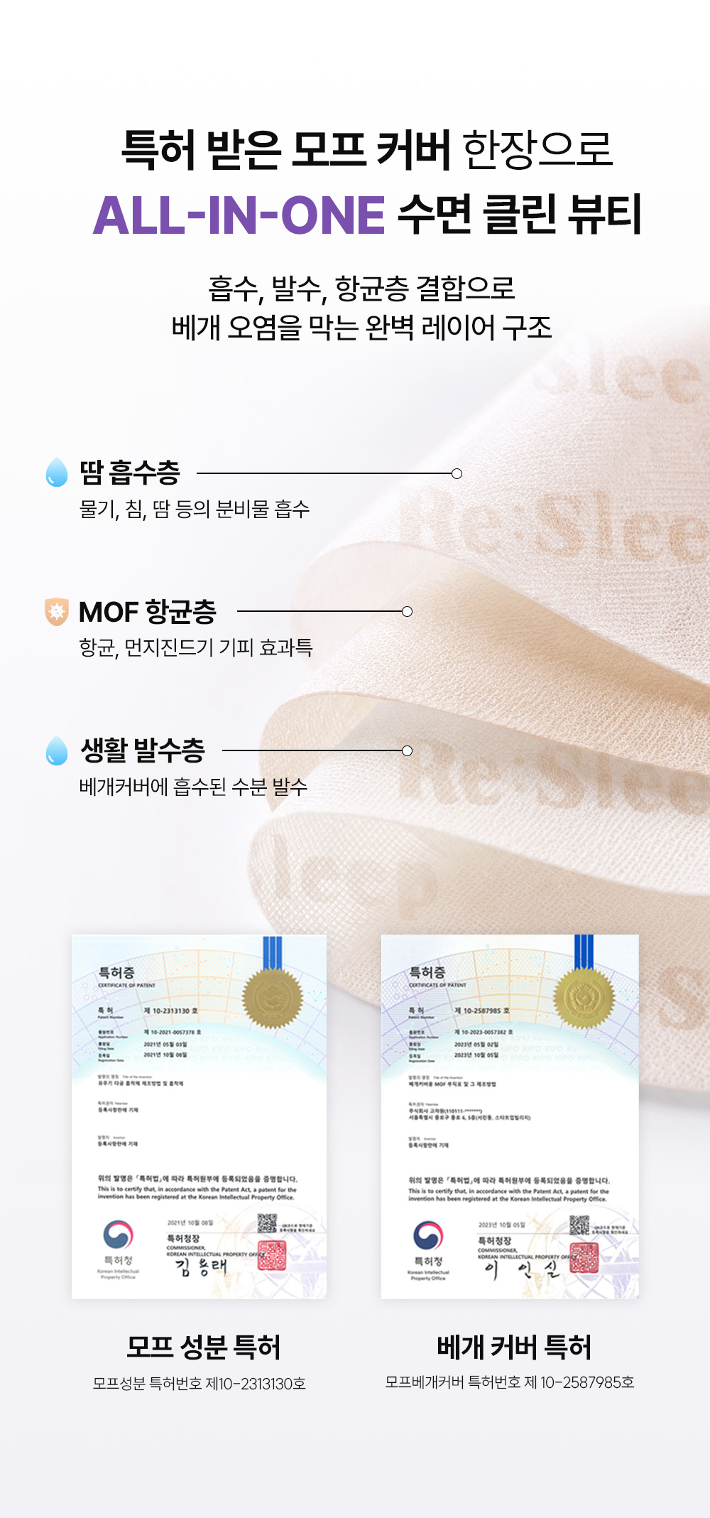 [프리미엄] 특허받은 리슬립 피부보호 M.O.F 항균 교체형 베개 커버 4매입