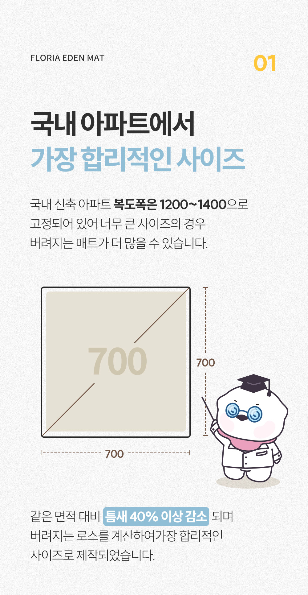 층간소음매트 아기 유아 시공 거실 놀이방 바닥 플로리아 이든 매트 70x70x2.4cm