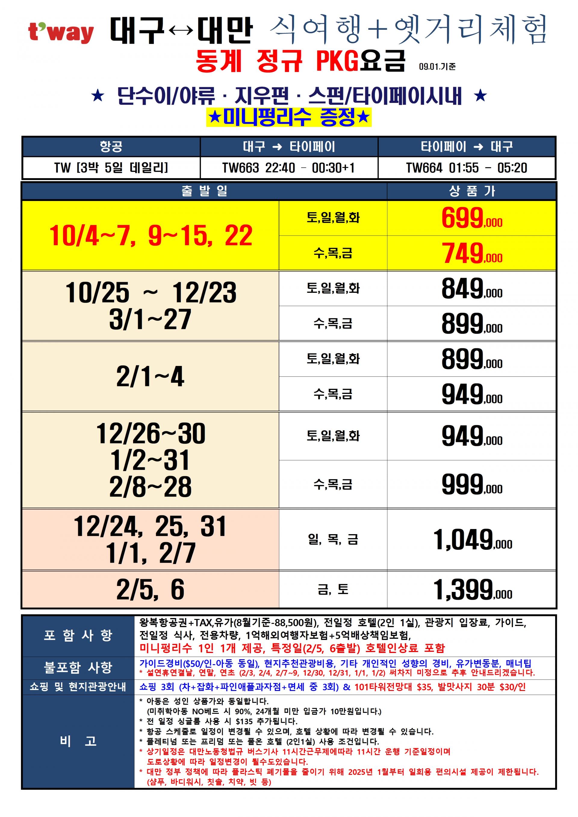 [대구출발] 대만 미식여행+옛거리체험 (단수이/야류/지우펀/스펀/타이페이 시내) 3박5일