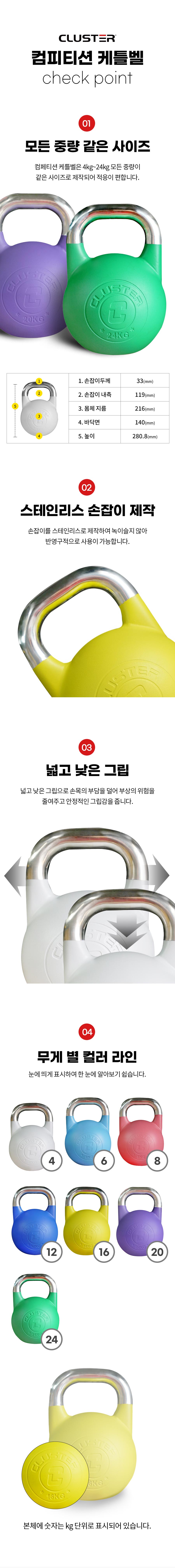 클러스터 멀티 컴피티션 케틀벨 8kg-32kg 크로스핏 대회용 복제