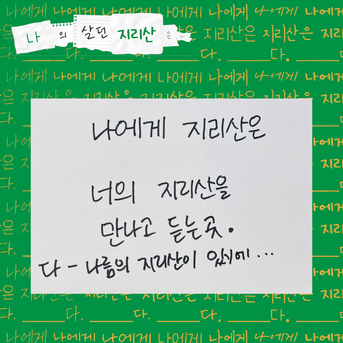 나에게 지리산은 너의 지리산을 만나고 듣는 곳. 다 나름의 지리산이 있기에...