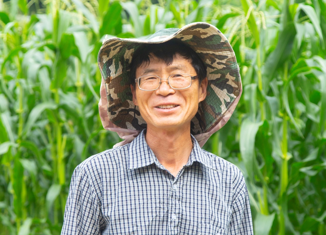 옥수수밭에 서 있는 서석곤 농부