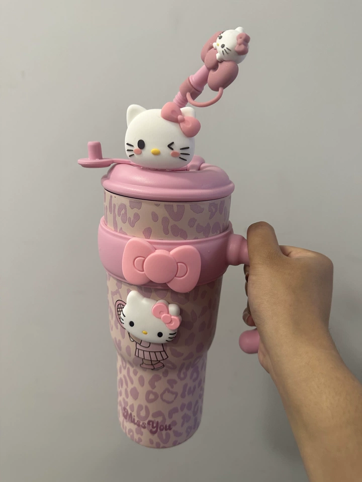 키티 호피 대용량 스텐 텀블러 (3종) 1100ml 손잡이 빨대 보온 보냉 물컵