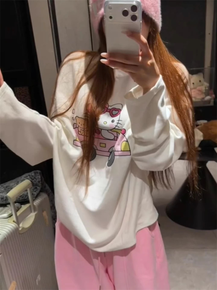 드라이브 키티 루즈핏 긴팔 티셔츠 (원컬러) 빅사이즈 T