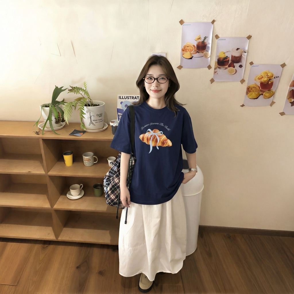 크로와상 순면 반팔 티셔츠 (3컬러) 빅사이즈 여름 반팔