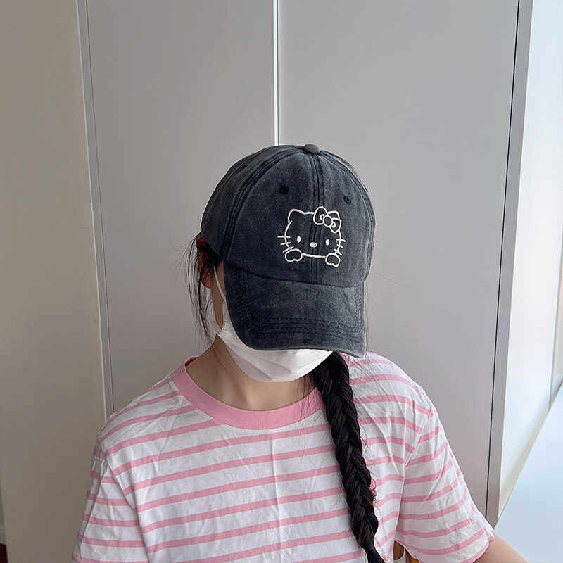 KT 헬로키티 데님 자수 모자 (워싱블랙) 야구모자 볼캡