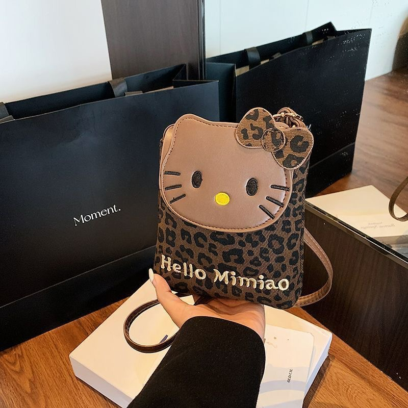 레오파드 키티 미니 크로스백 호피 가방 (브라운) 휴대폰 가방 키링포함