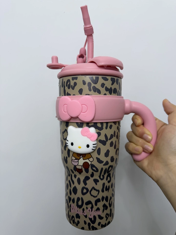 키티 호피 대용량 스텐 텀블러 (3종) 1100ml 손잡이 빨대 보온 보냉 물컵
