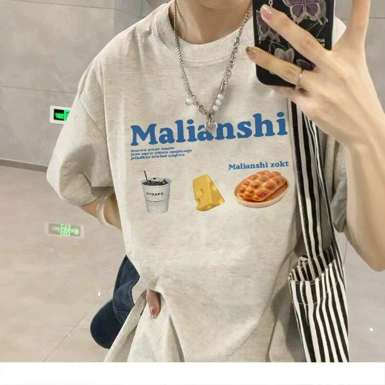 Malianshi 순면 여름 반팔 티셔츠 (그레이) 남녀공용 빅사이즈티