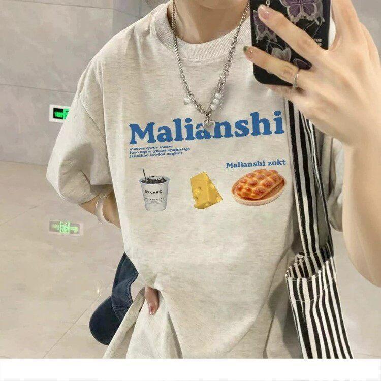 Malianshi 순면 여름 반팔 티셔츠 (그레이) 남녀공용 빅사이즈티