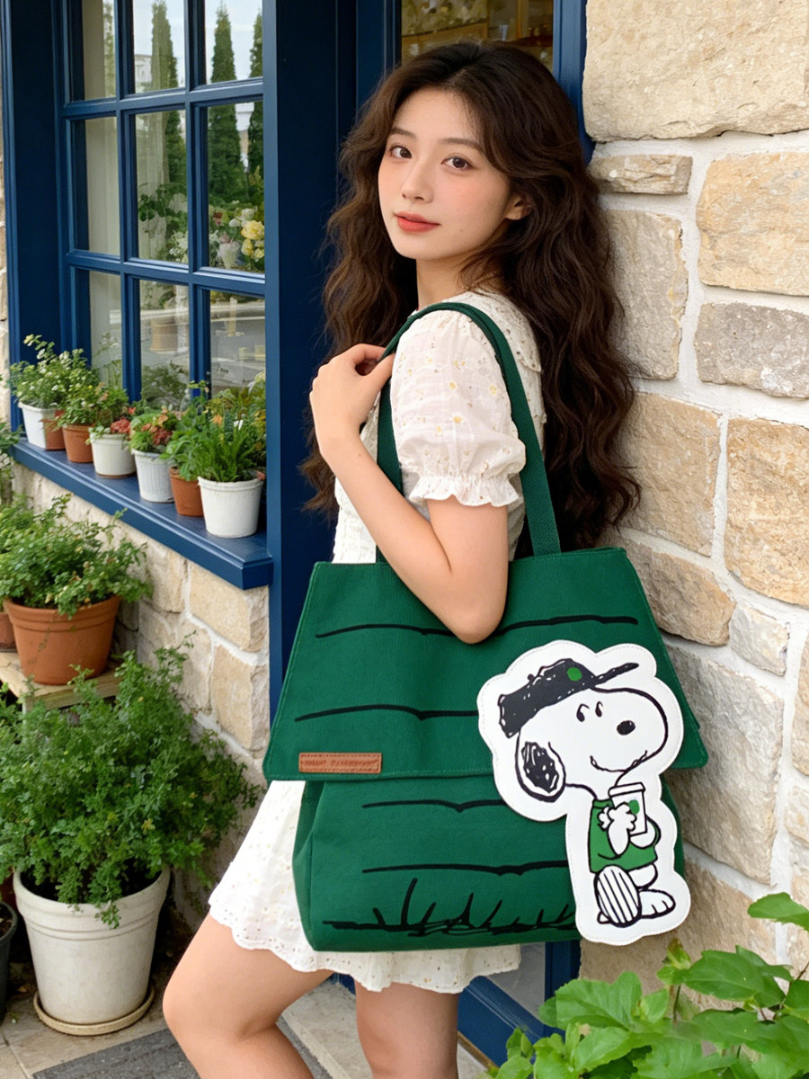 스누피 콜라보 그린 캔버스 가방 (2종) 숄버 토드백