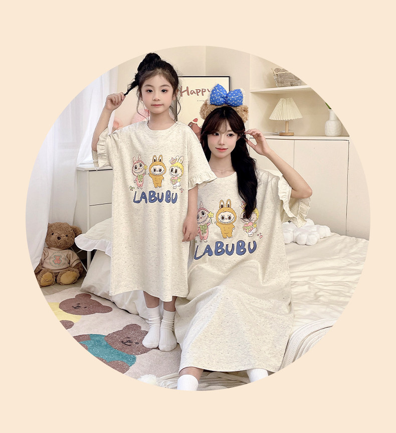 라부부 모녀 순면 원피스 잠옷 (연그레이) 여름 엄마 딸 빅사이즈 파자마