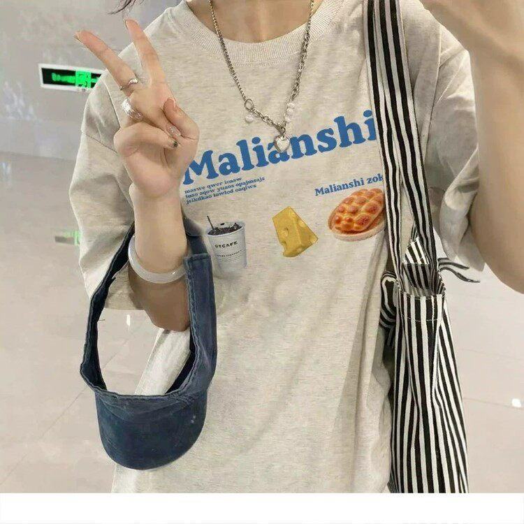 Malianshi 순면 여름 반팔 티셔츠 (그레이) 남녀공용 빅사이즈티