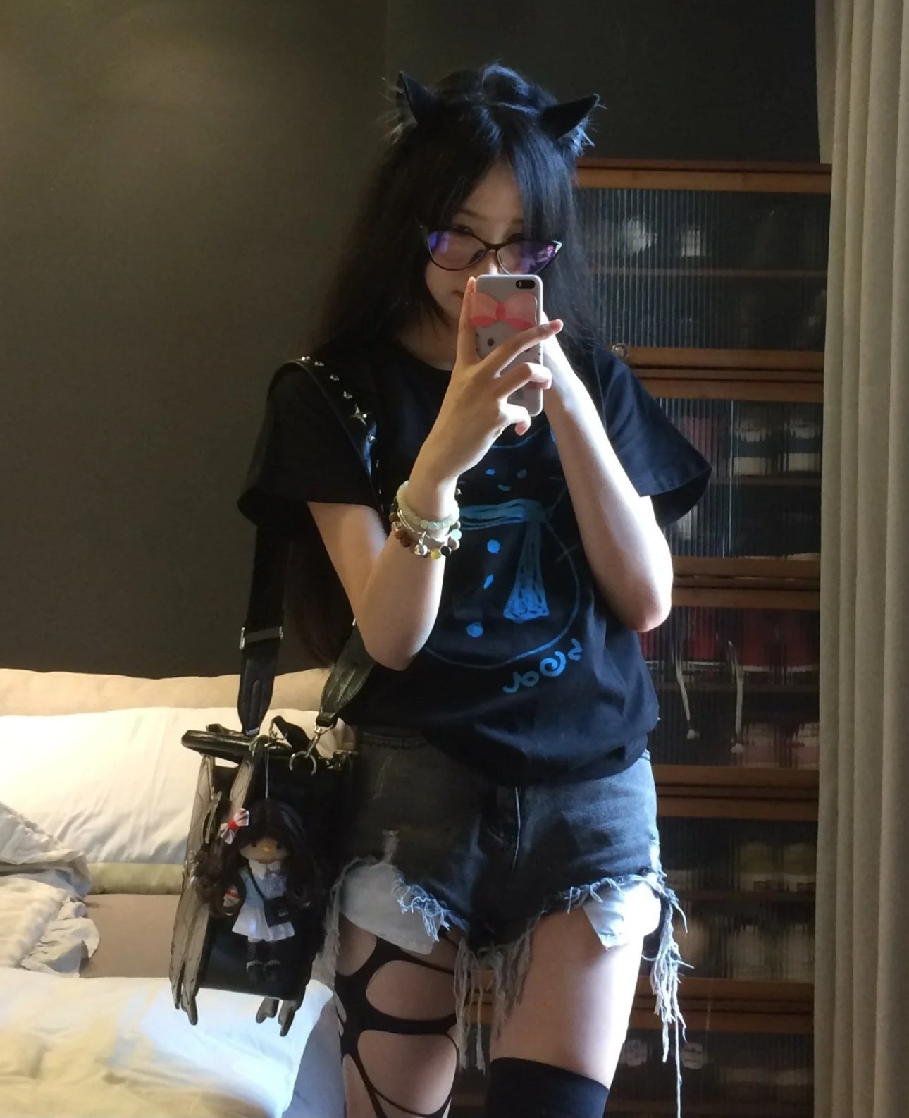 눈사람 고양이 순면 반팔 티셔츠 (블랙) 빅사이즈 여름 반팔