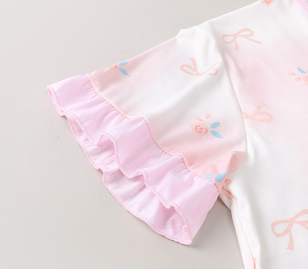 미코 고양이 모달 브라탑 반팔 반바지 잠옷 (핑크) 캡내장 비스코스 빅사이즈 파자마