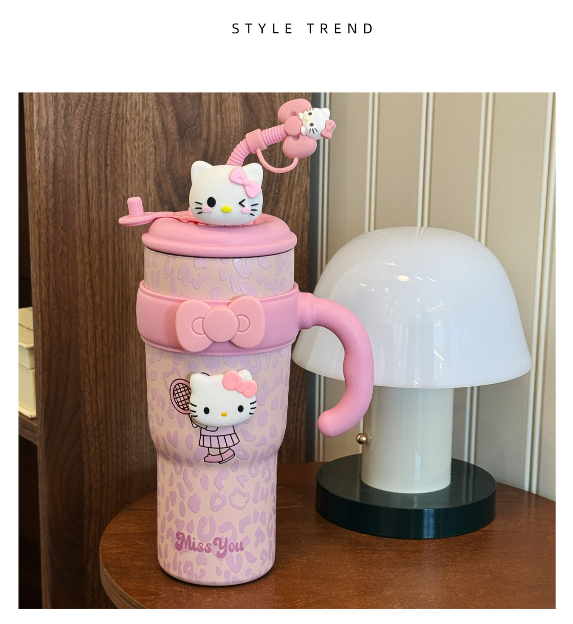 키티 호피 대용량 스텐 텀블러 (3종) 1100ml 손잡이 빨대 보온 보냉 물컵