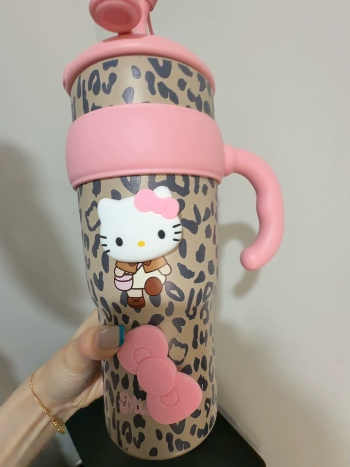 키티 호피 대용량 스텐 텀블러 (3종) 1100ml 손잡이 빨대 보온 보냉 물컵