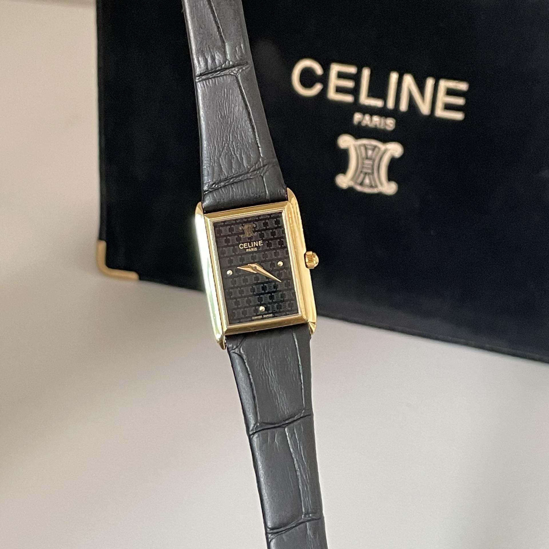 CELINE スクエアフェイス レディース時計 ゴールド/ブラック CELINE gold square watch : LE AMANC 르아망