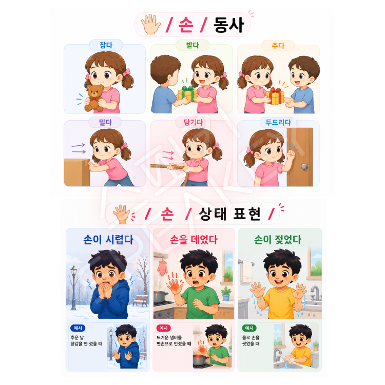 [동사/상태표현] 신체부위를 바탕으로 동사중심 어휘 확장하기 (동사어휘, 상태표현, 어휘 일반화) - 스피키쌤