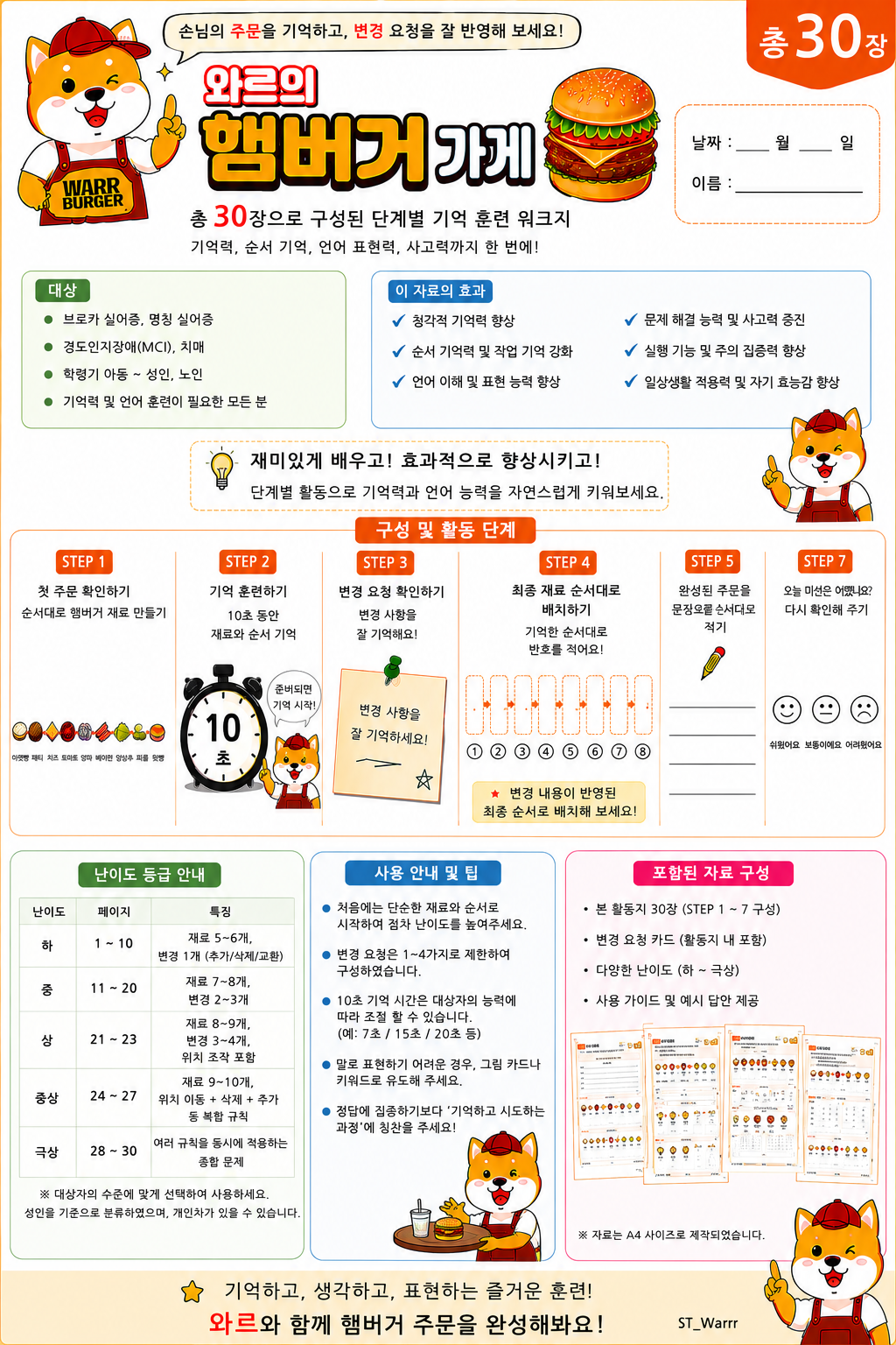 와르의 햄버거 가게_작업기억[ST_Warrr]