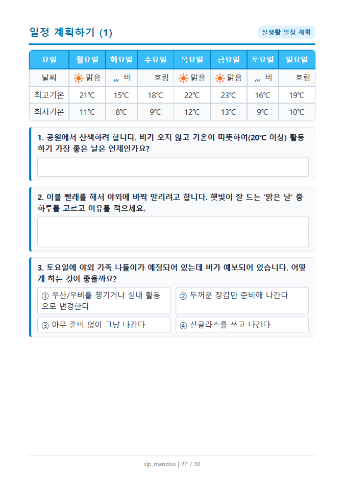 날씨 예보 보고 생각하기[slp_mandoo]