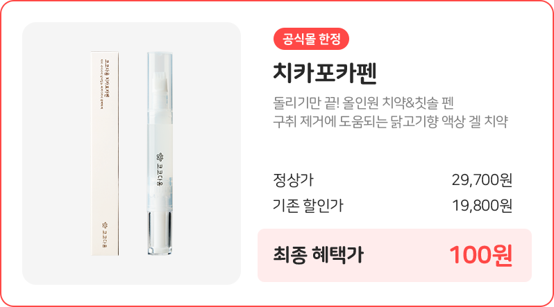 코코다움 공식몰 한정 치카포카펜 100원