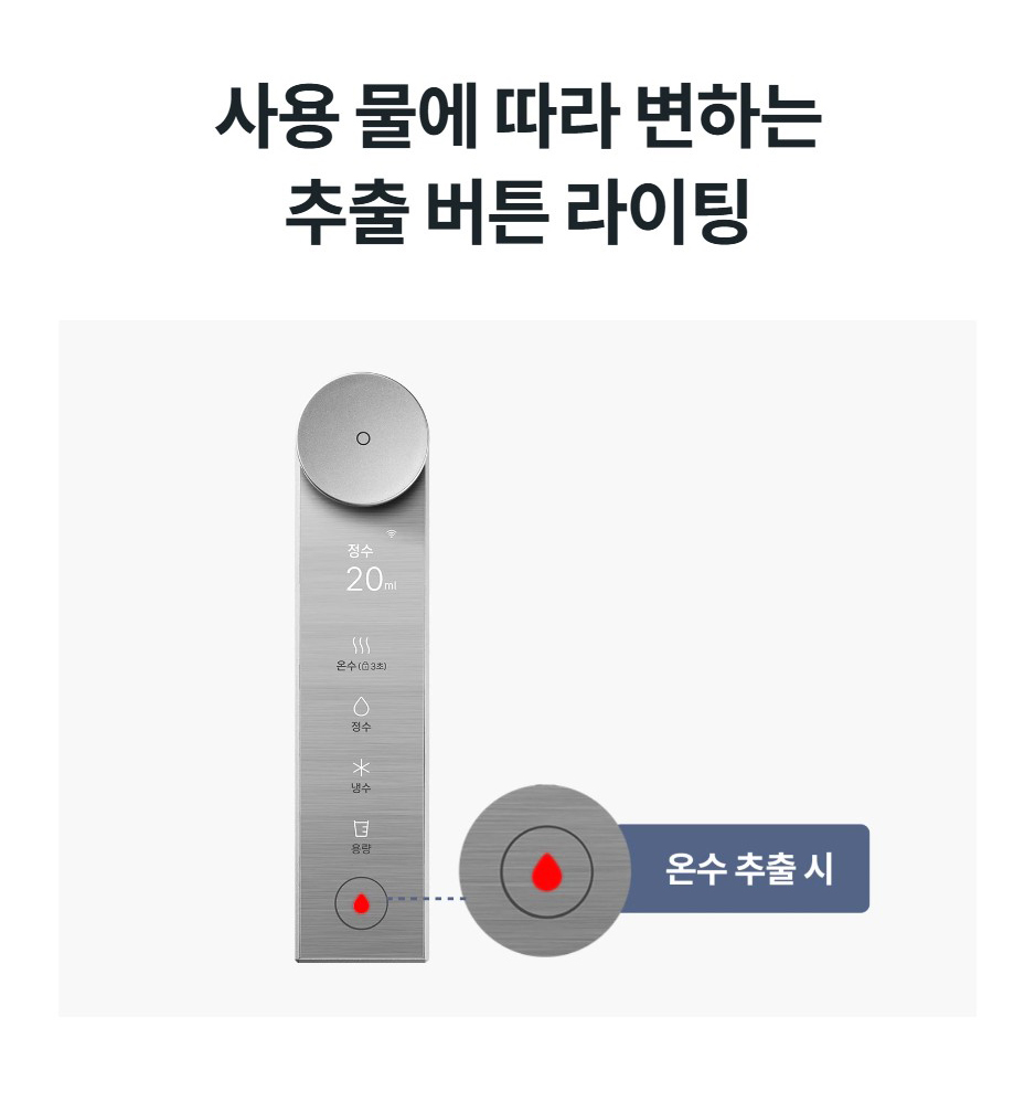 사용 물에 따라 변하는 추출 버튼 라이팅