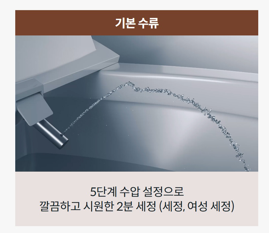 기본 수류 5단계 수압 설정으로 깔끔하고 시원한 2분 세정 (세정, 여성 세정)