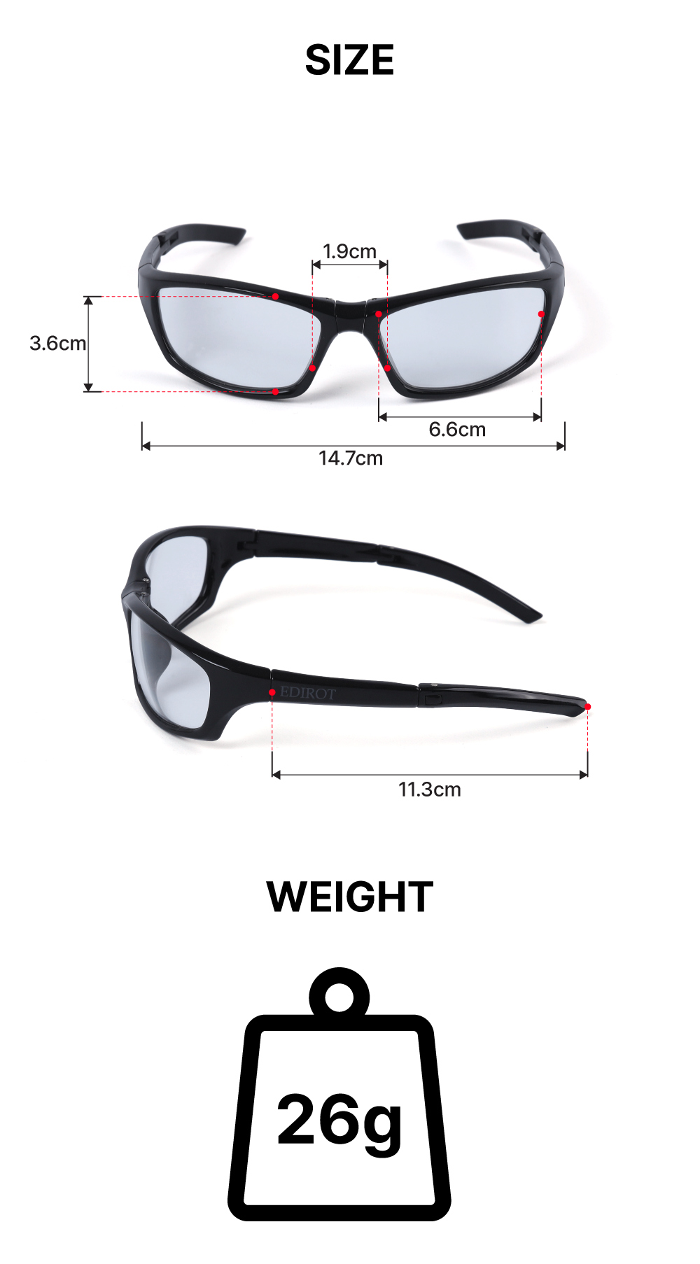 [에딜롯]EDIROT - Folding Glasses Photochromic (Black / Yellow - Smoke)